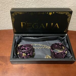 Regalia Black and Purple Handcuff Set Accented with Gold Chains